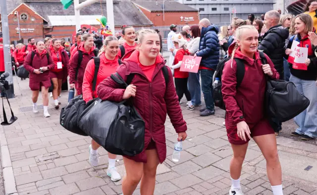 Wales arrive before their Six Nations game against Italy
