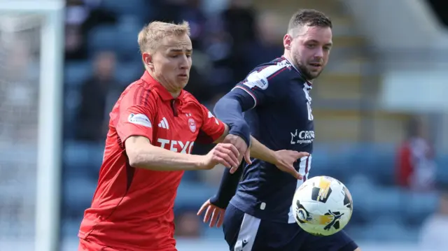Aberdeen's Topi Keskinen and Dundee's Drey Wright