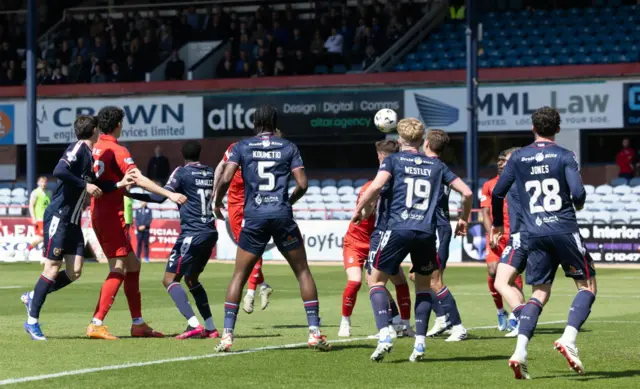 Aberdeen's Liam Morrison scores to make it 1-1 during a William Hill Premiership match between Dundee and Aberdeen at the ScotFoam Stadium at Dens Park