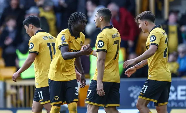 Wolverhampton Wanderers' Mateus Mane celebrates scoring his side's first goal during the Premier League match between Wolverhampton Wanderers and Fulham at Molineux