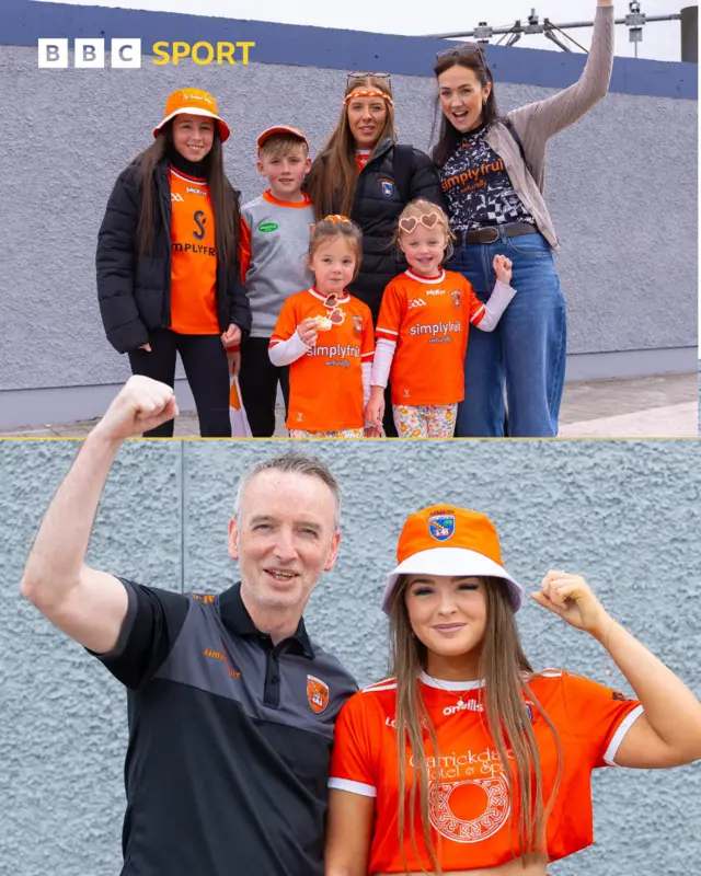 Top - The McGeown family pictured ahead of the game. Bottom - Armagh fans Joe Turley and Cliona Turley