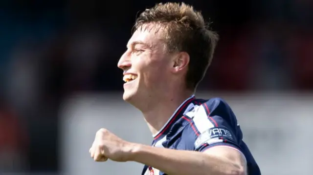 Ryan Astley celebrates after scoring for Dundee against Aberdeen