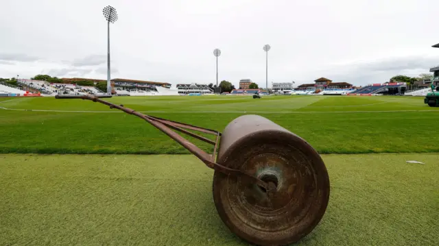 An old metal roller at the County Ground, Taunton