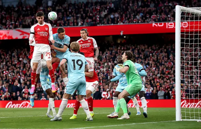 Havertz rises highest to head in from a corner to give Arsenal the lead