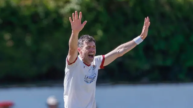 Sir James Anderson appealing for a wicket for Lancashire against Worcestershire at Southport.