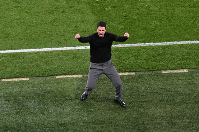 Arteta screams and punches the air at the full time whistle