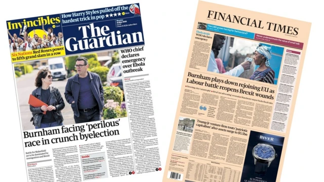 Composite image of front pages of Guardian and Financial Times