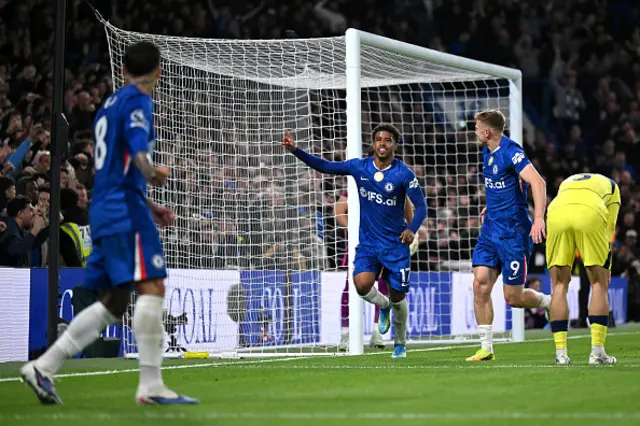 Andrey Santos of Chelsea celebrates scoring