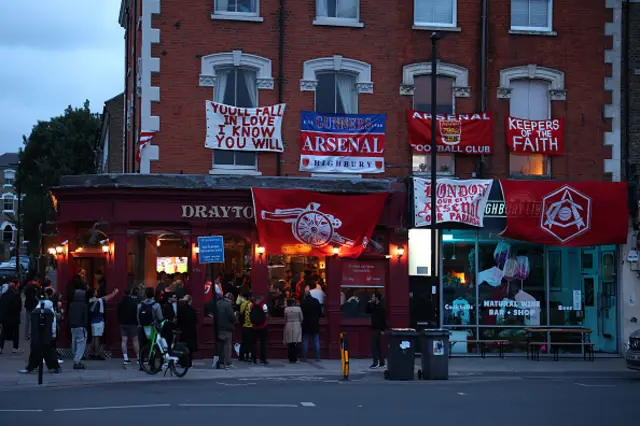 Fans of Arsenal gather to watch AFC Bournemouth v Manchester City
