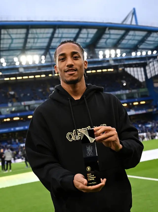 Joao Pedro of Chelsea poses for a photo after winning the Mens Player of the Season