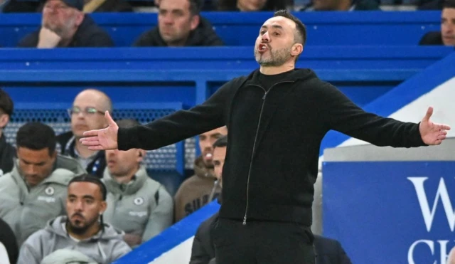 Tottenham Hotspur's head coach Roberto De Zerbi gestures