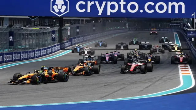 The F1 grid at the start of the the Sprint race of the F1 Grand Prix of Miami