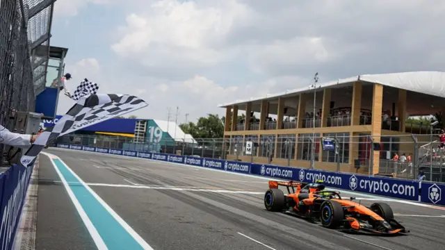 Lando Norris crosses the finish lines as he wins the 2026 Miami Formula One Sprint