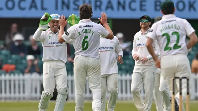 Leicestershire celebrate taking wicket