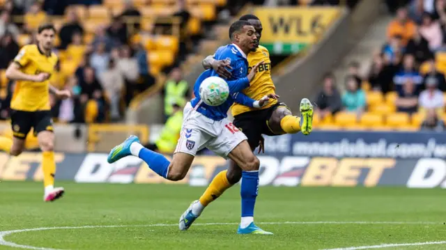 Sunderland's Wilson Isidor competing with Wolverhampton Wanderers' Toti Gomes