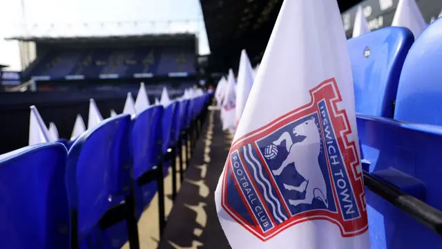 Ipswich Town flags on seats at Portman Road