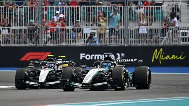 Mercedes duo Kimi Antonelli and George Russell battling it out on track in Miami