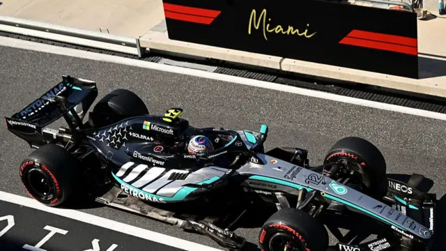 Kimi Antonelli in his car at qualifying for the Miami Grand Prix
