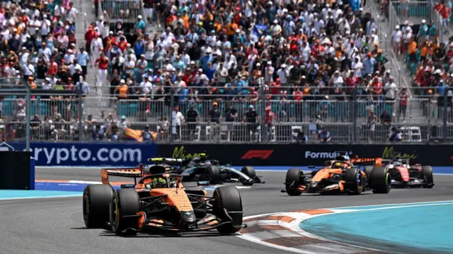 Norris, Piastri and Leclerc during the Miami Grand Prix sprint race