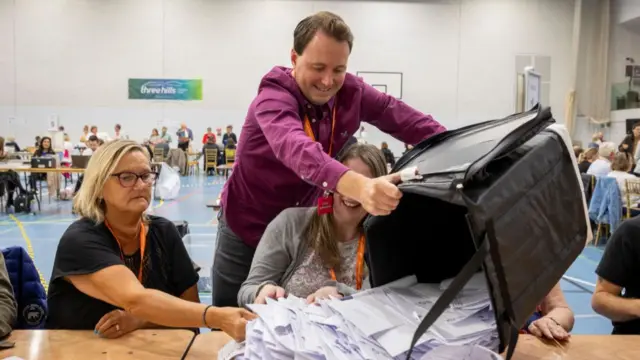 Ballot papers being counted in Folkestone in the 2024 general election