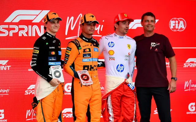Oscar Piastri, Lando Norris and Charles Leclerc