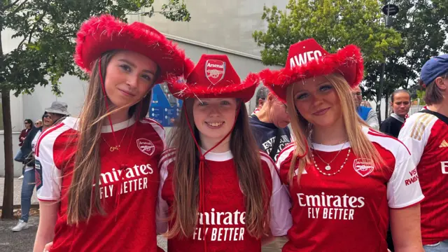 Arsenal fans outside stadium before Lyon v Arsenal