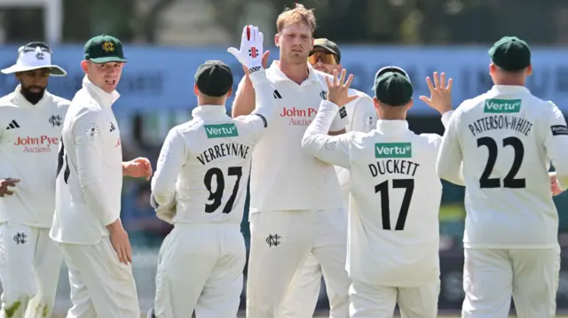 Dillon Pennington celebrates taking wicket