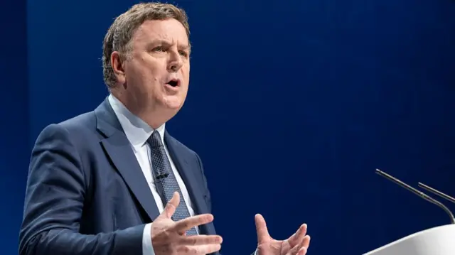 Mel Stride Shadow Chancellor of the Exchequer delivers a speech to the Conservative Conference on October 6, 2025