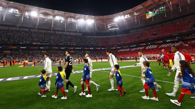 General view inside the stadium as the teams walk out