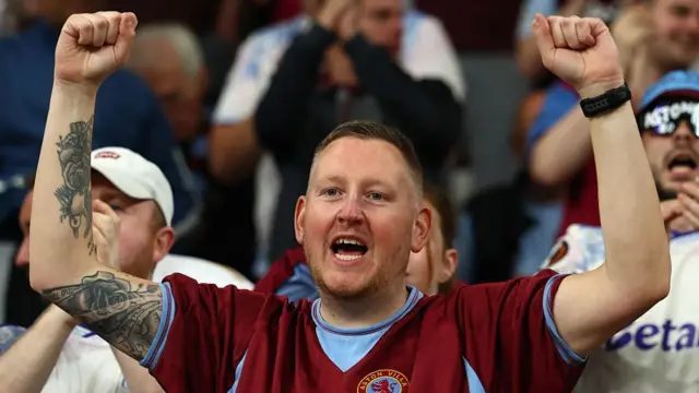 Aston Villa fans show their support prior to the UEFA Europa League Final