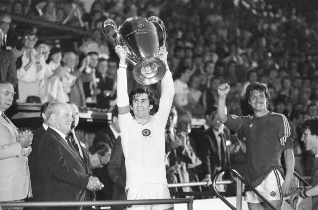 Aston Villa players celebrate winning the European Cup