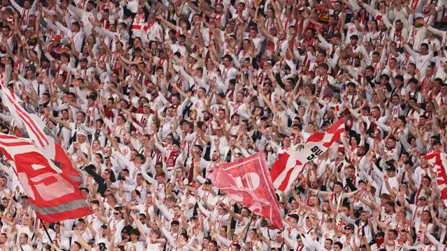 A general view of the Sport-Club Freiburg fans as they show their support