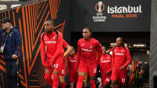 Bruno Ogbus and Cyriaque Irie of Sport-Club Freiburg take to the field a