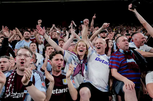 Aston Villa fans celebrate their Europa League triumph