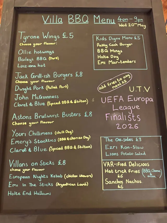 Pub barbecue menu