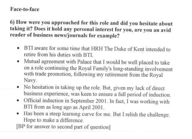 File including questions from The Times and the answers Andrew Mountbatten-Windsor was instructed to give