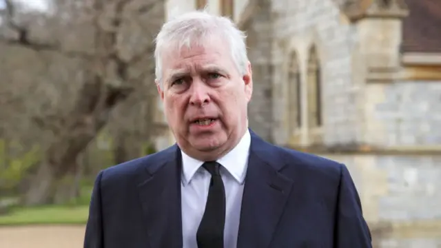 Prince Andrew, Duke of York, attends the Sunday Service at the Royal Chapel of All Saints, Windsor, following the announcement on Friday April 9th of the death of Prince Philip, Duke of Edinburgh, at the age of 99, on April 11, 2021 in Windsor, England.
