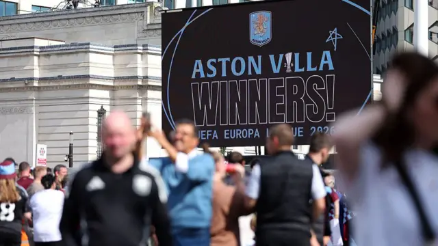 A sign reads Aston Villa 'winners'