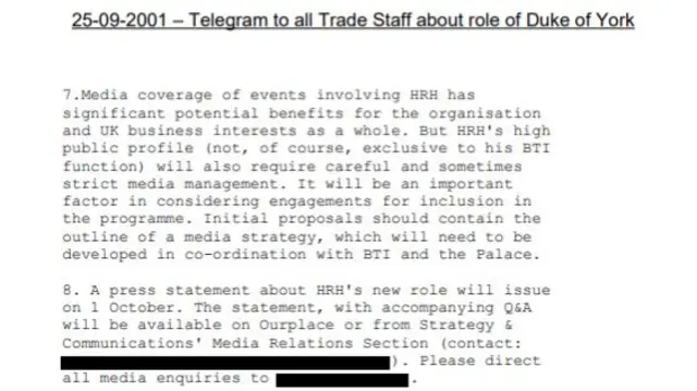 A section of the internal memo as it appears in the files released by the UK government. It is the section that refers to the need for a media strategy