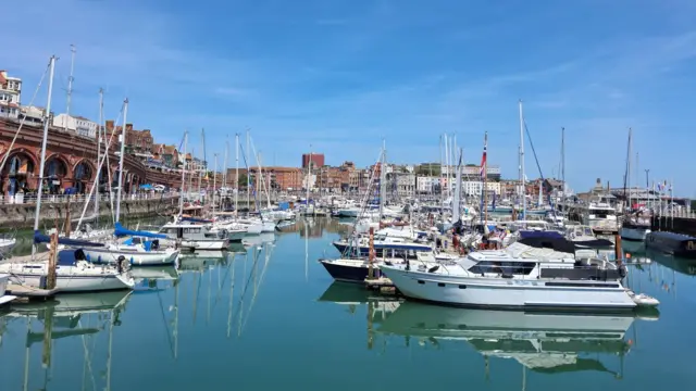 Harbour scene in Ramsgate with clear sky and crisp blue water