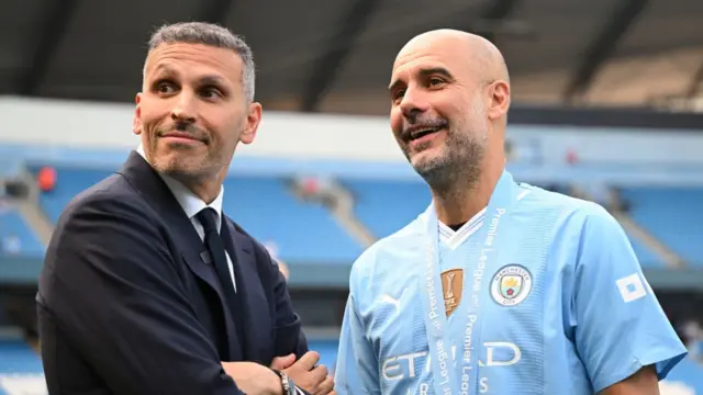 Khaldoon Al Mubarak, Chairman of Manchester City, and Pep Guardiola, Manager of Manchester City,