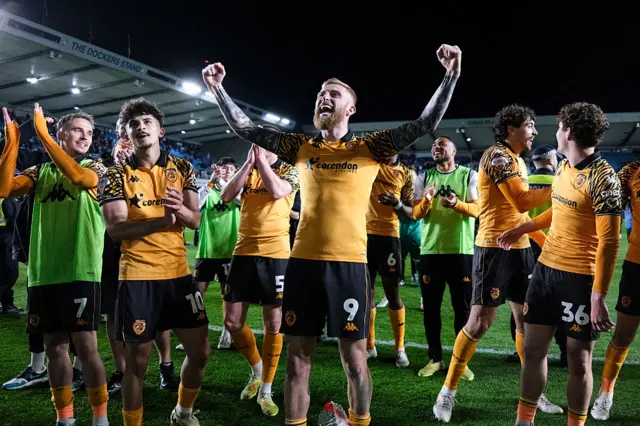 Oliver McBurnie of Hull City celebrates victory