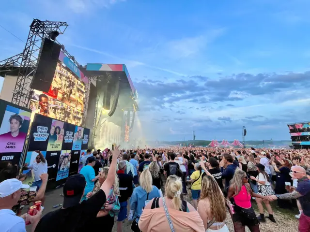 Side view of the stage where Fatboy Slim is performing at Big Weekend