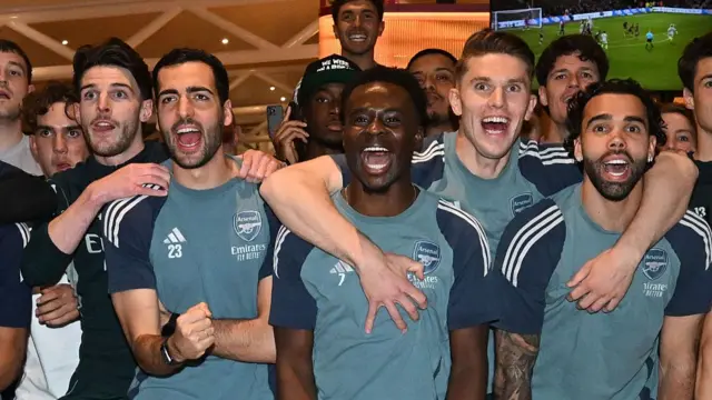 Bukayo Saka and Arsenal team-mates celebrate