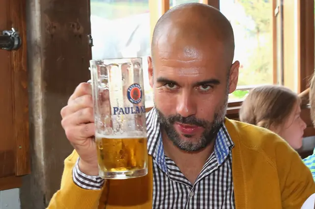 Josep Guardiola, head coach of Bayern Muenchen attend the Oktoberfest beer festival at Kaefer Wiesnschaenke tent at Theresienwiese