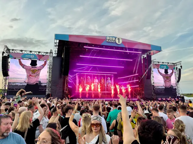 Shot of the crowd in front of the Main Stage watching DJ Fisher at Big Weekend