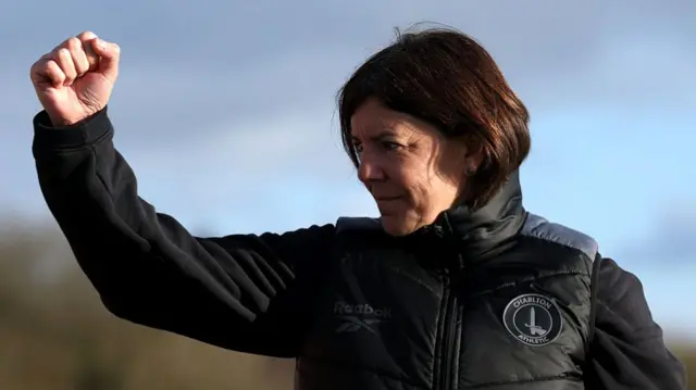 Karen Hills, Manager of Charlton Athletic, celebrates victory