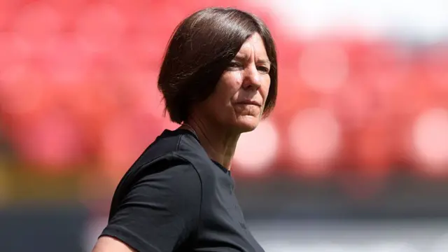 Karen Hills, Manager of Charlton Athletic, looks on during warm up