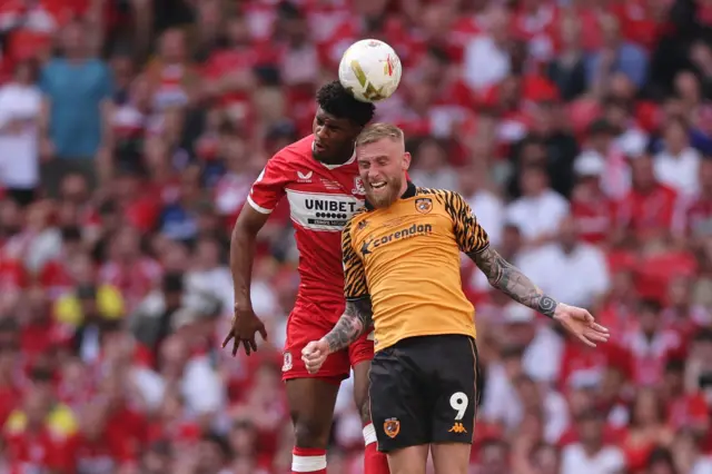 Middlesbrough's Adilson Malanda in action with Hull City's Oliver McBurnie