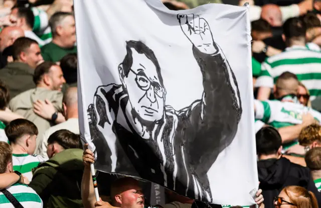 A banner of Celtic manager Martin O'Neill during the Scottish Gas Men's Scottish Cup Final between Celtic and Dunfermline Athletic at Barclays Hampden